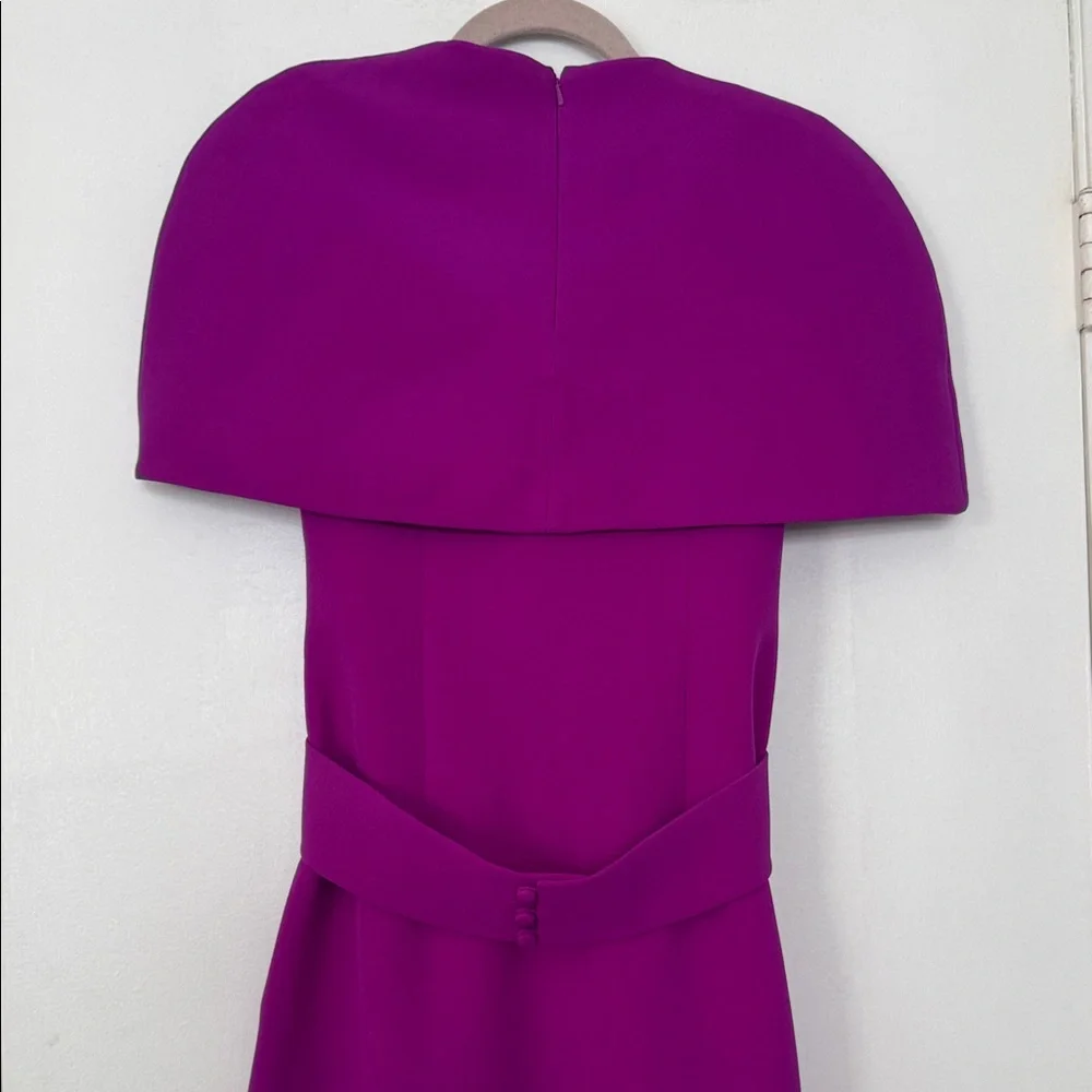 Safiyya Structured Cape-Detail Midi Dress in Fuchsia with Wide Belt - Picture 3 of 9